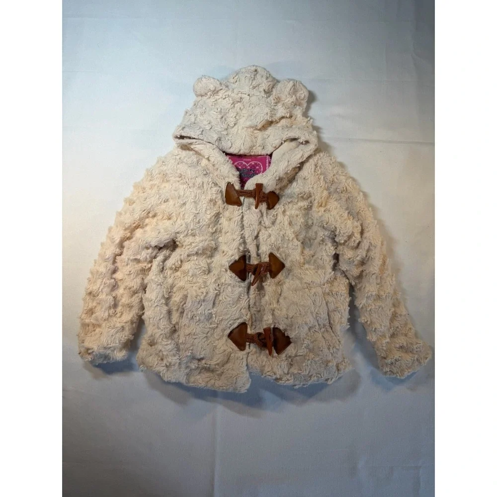 Cutie Patootie Cream Plush Girls Hooded Dress Coat with Teddy Bear Hood 3T‎